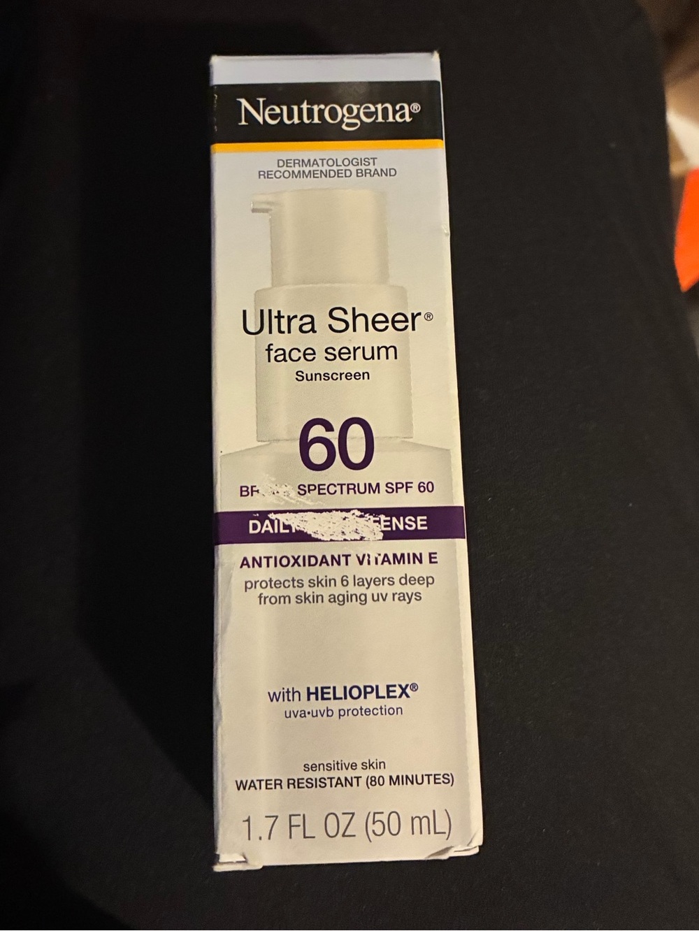 Neutrogena White Sunscreen Box with Black Text